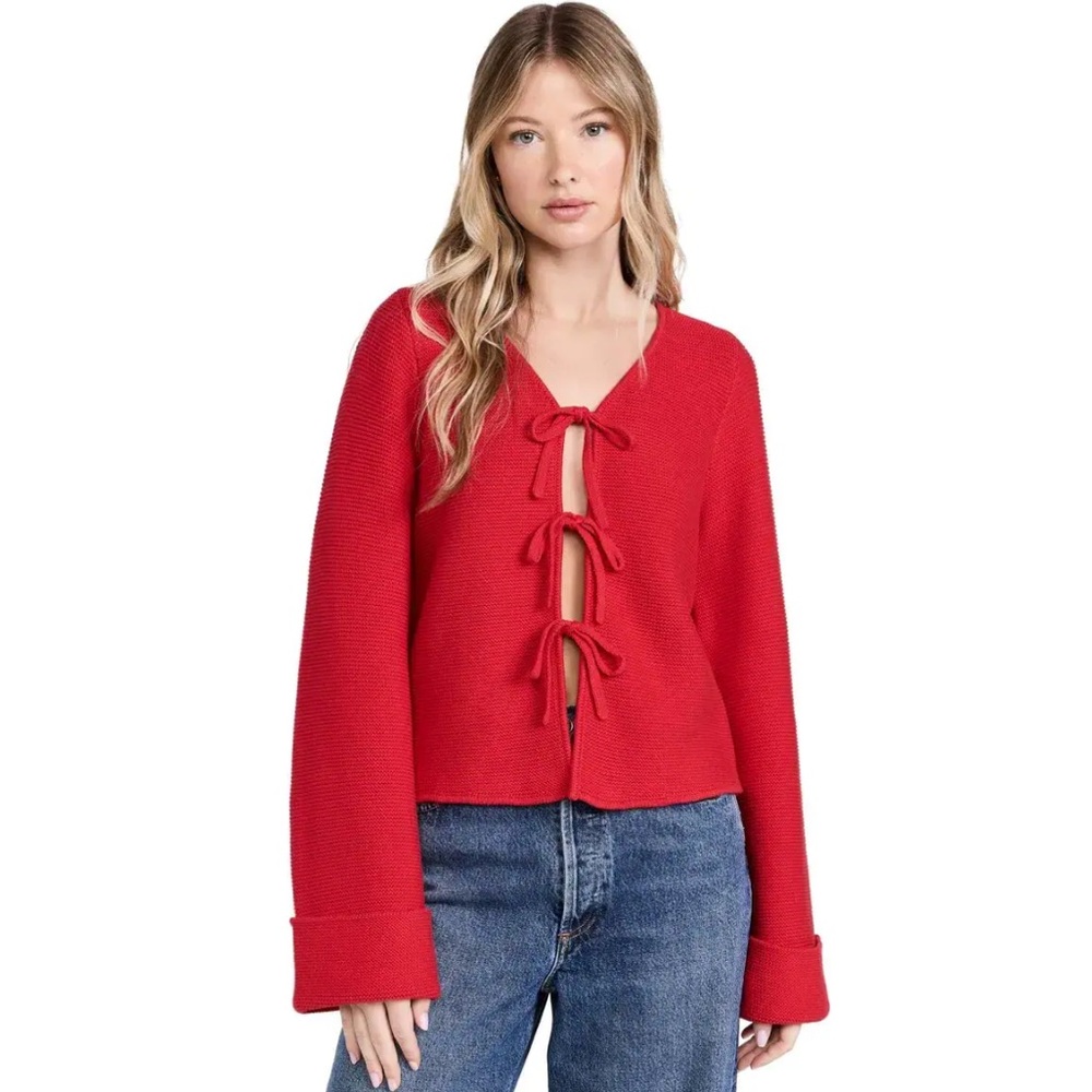 ALIGNE Nadia Tie Knit Cardigan - Red - Size Small